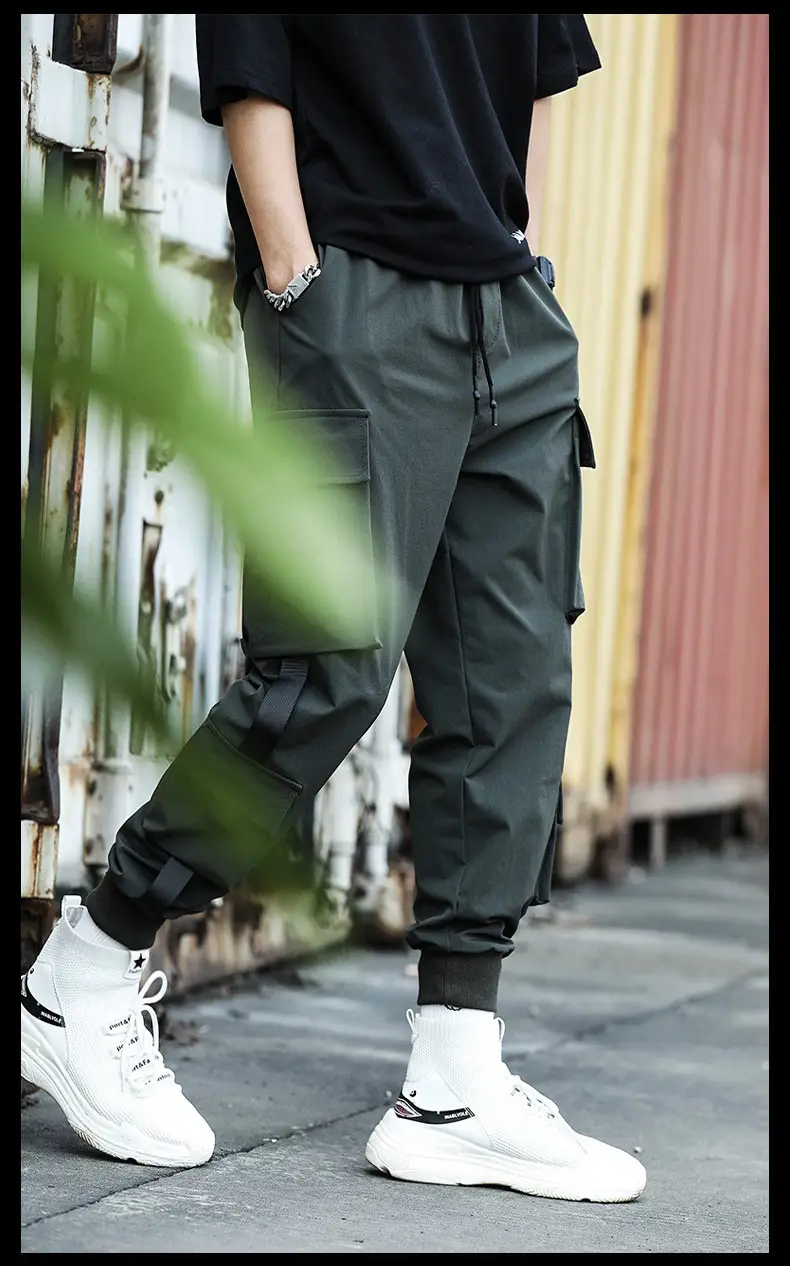 Men Black Cargo Pants Ankle Tied Loose Fit — feature 15