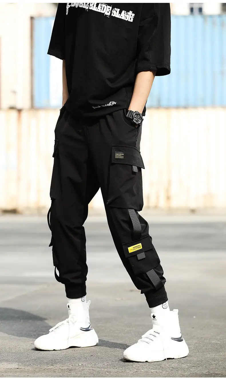 Men Black Cargo Pants Ankle Tied Loose Fit — feature 9