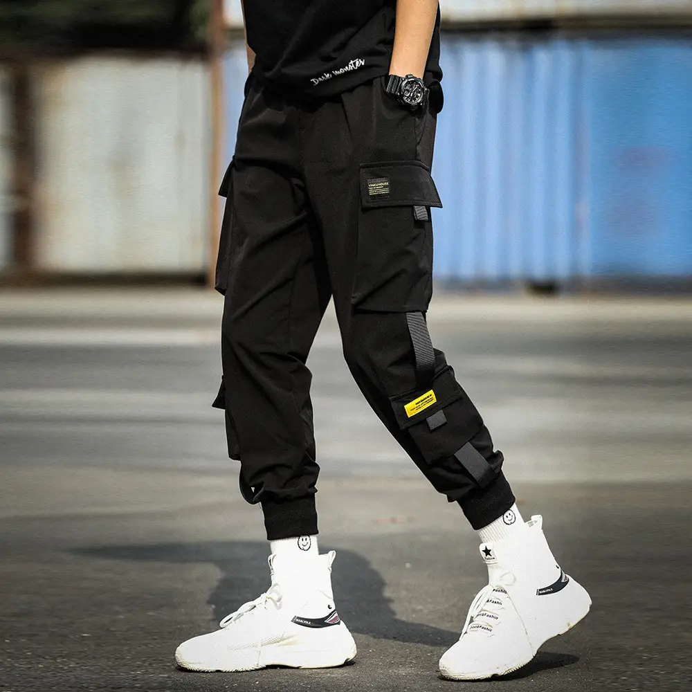 Men Black Cargo Pants Ankle Tied Loose Fit - Image 2
