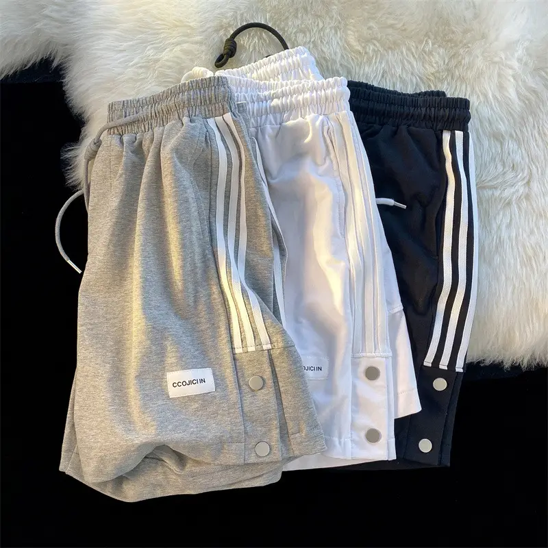Men Black Adidas Style Shorts with 3 Stripes - Image 3
