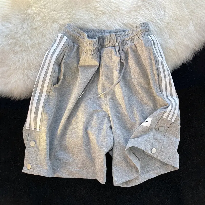 Men Black Adidas Style Shorts with 3 Stripes - Image 4