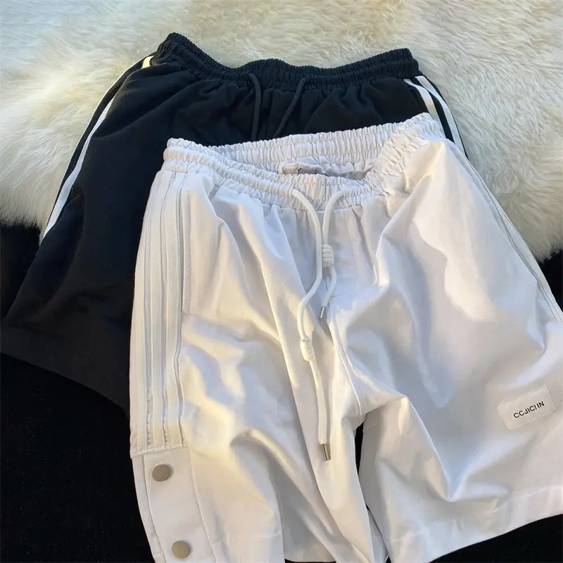 Men Black Adidas Style Shorts with 3 Stripes - Image 5