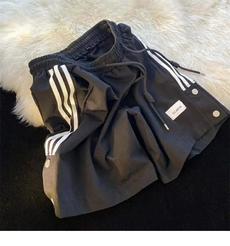 Men Black Adidas Style Shorts with 3 Stripes — feature 14