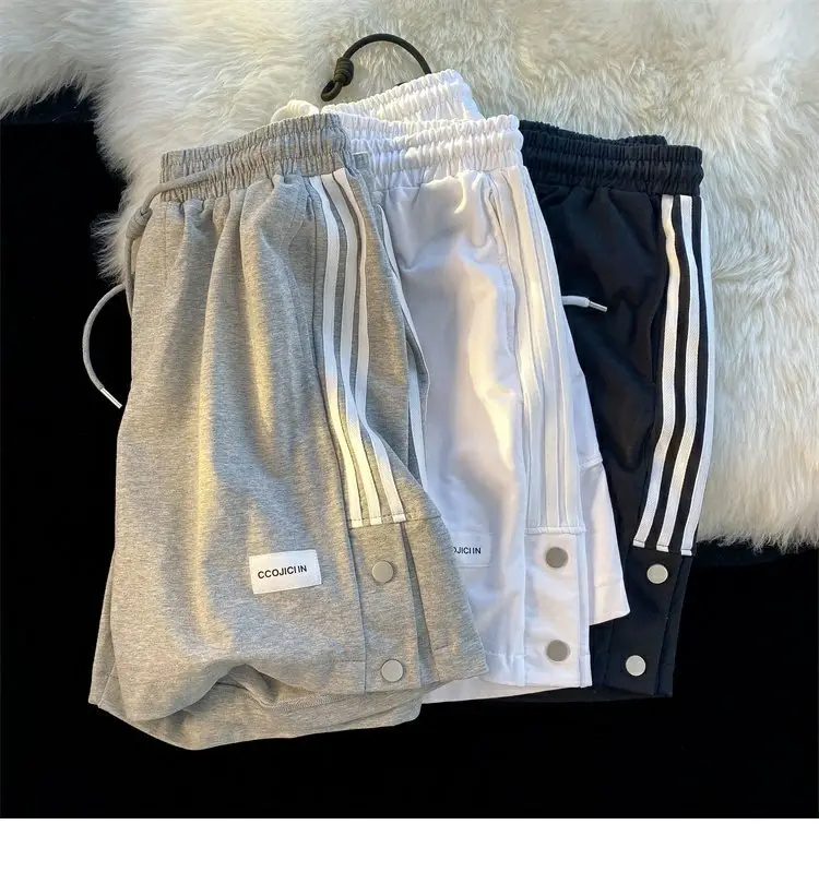 Men Black Adidas Style Shorts with 3 Stripes — feature 6