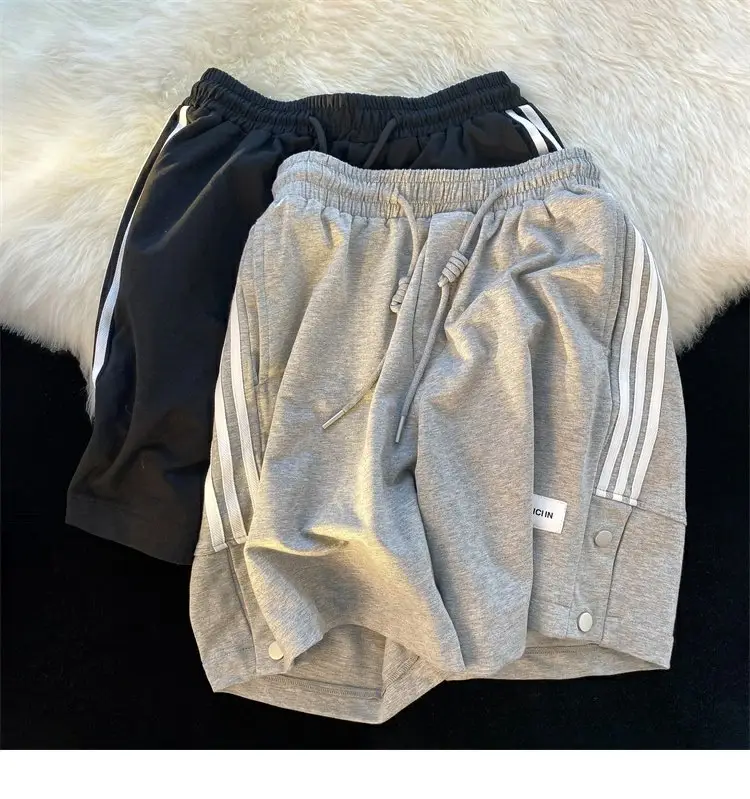 Men Black Adidas Style Shorts with 3 Stripes — feature 9