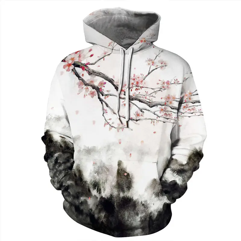 3D Digital Printed Hooded Sweatshirt with Cherry Blossom Design - Image 2