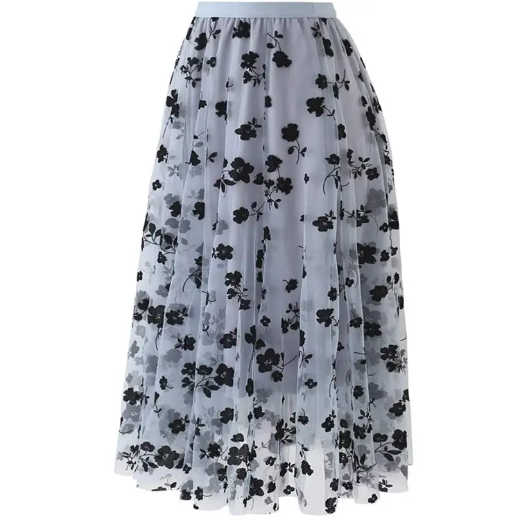 Black Lace A-Line Skirt for Women Large Hem - Image 5