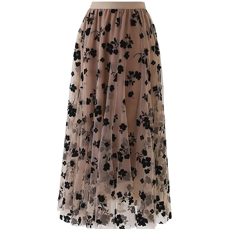 Black Lace A-Line Skirt for Women Large Hem - Image 2