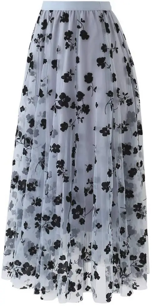 Black Lace A-Line Skirt for Women Large Hem - Image 3