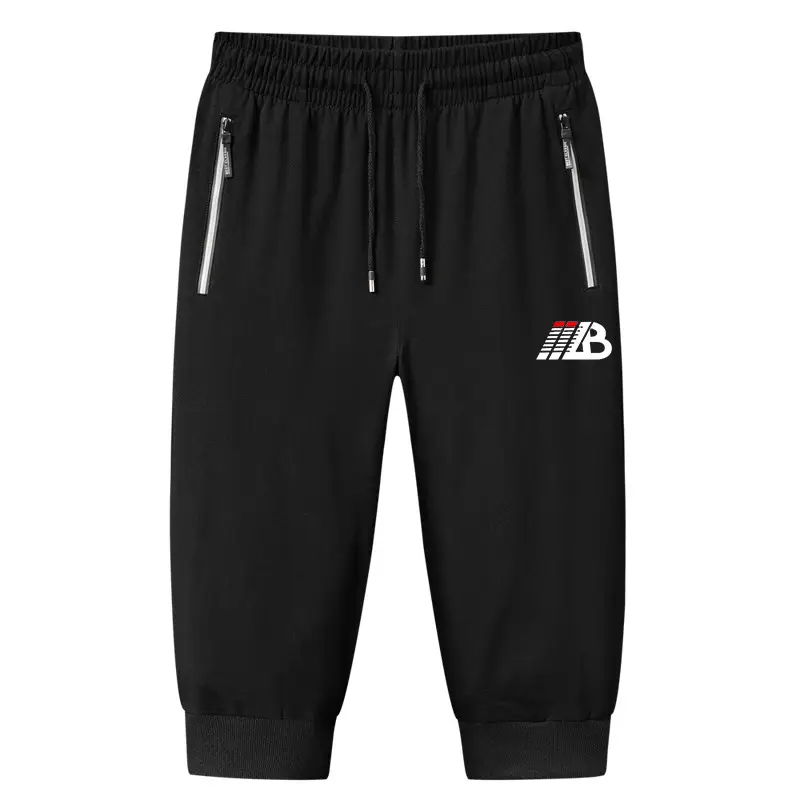 Men Black Cotton Knitted Shorts 7-Piece Sports Beach Capri Pants - Image 6