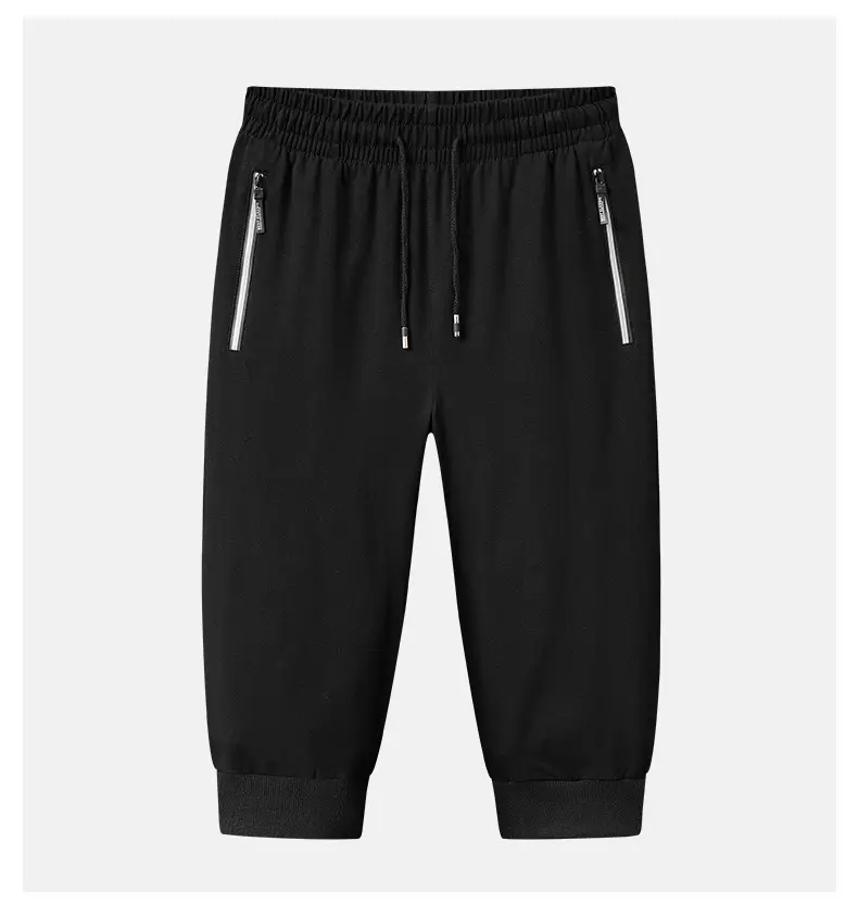 Men Black Cotton Knitted Shorts 7-Piece Sports Beach Capri Pants — feature 44
