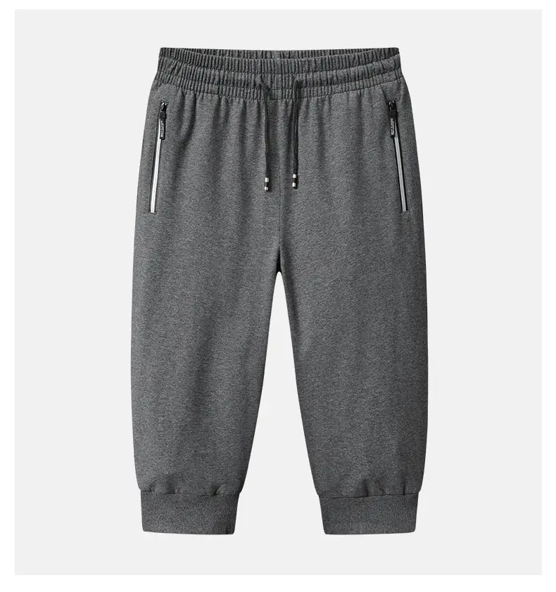 Men Black Cotton Knitted Shorts 7-Piece Sports Beach Capri Pants — feature 45