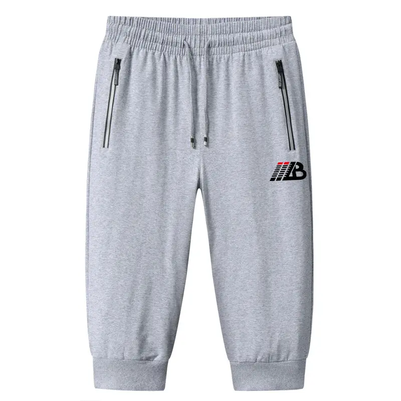 Men Black Cotton Knitted Shorts 7-Piece Sports Beach Capri Pants - Image 2
