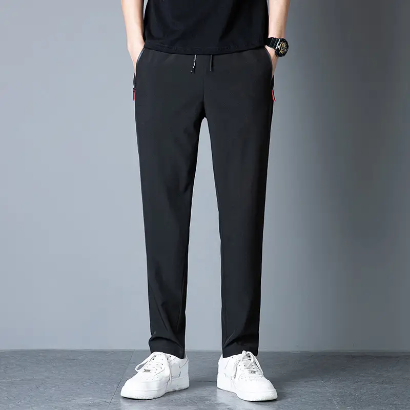 Men's 2022 Slim Fit Ice Silk Trousers Black - Image 4
