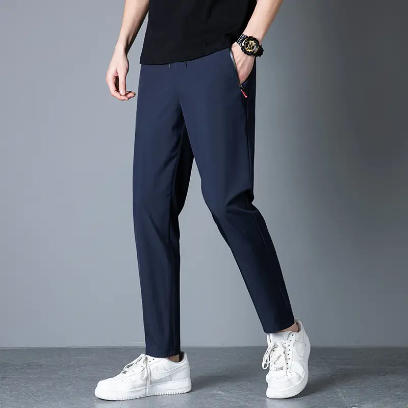 Men's 2022 Slim Fit Ice Silk Trousers Black - Image 5