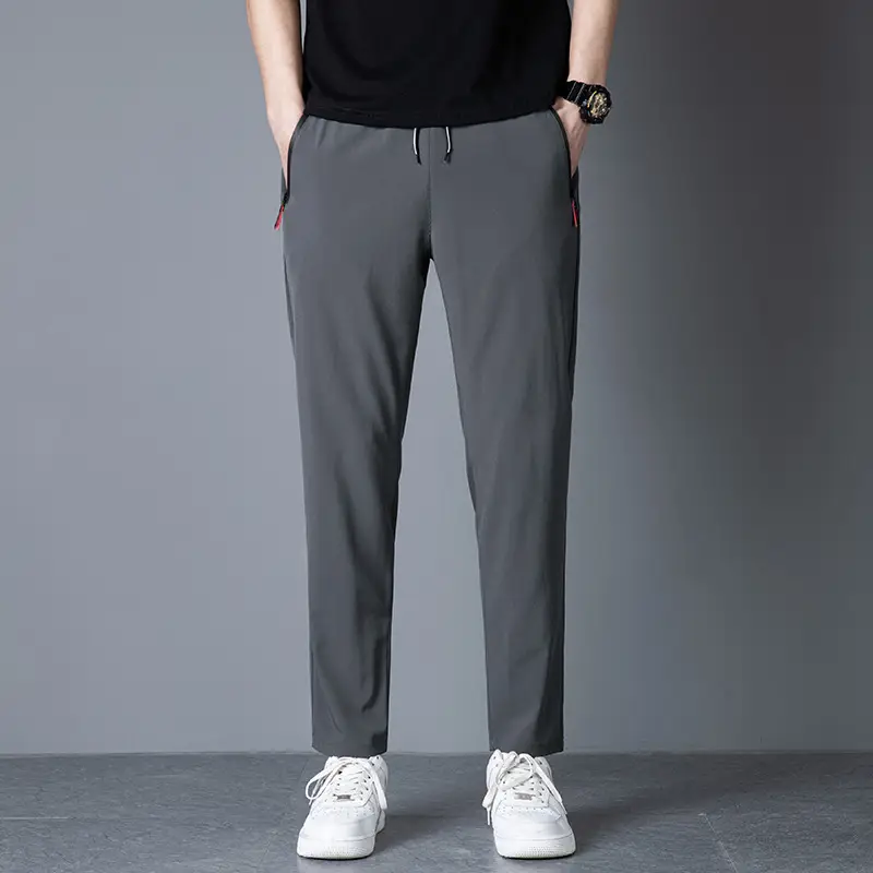 Men's 2022 Slim Fit Ice Silk Trousers Black - Image 6