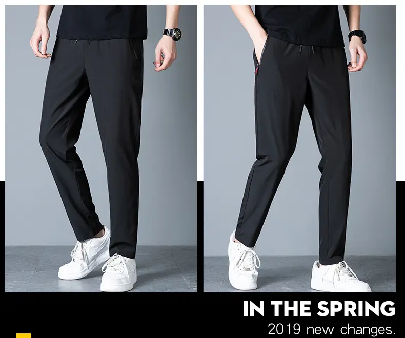 Men's 2022 Slim Fit Ice Silk Trousers Black — feature 44