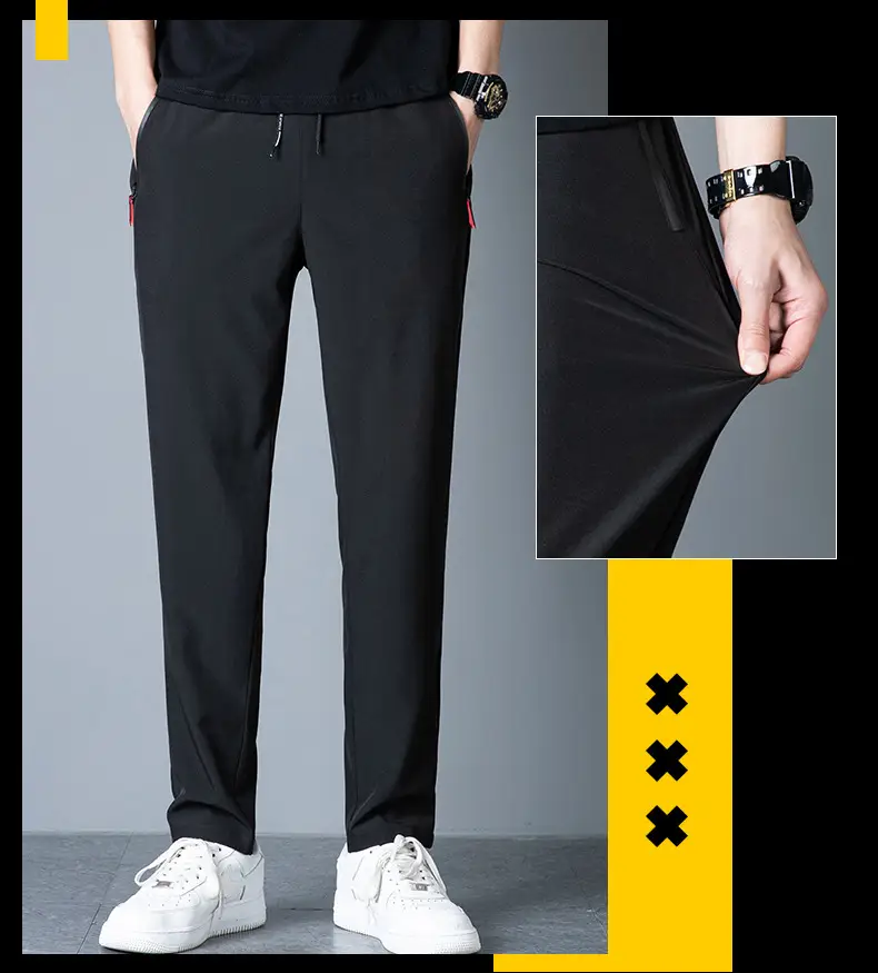 Men's 2022 Slim Fit Ice Silk Trousers Black — feature 45