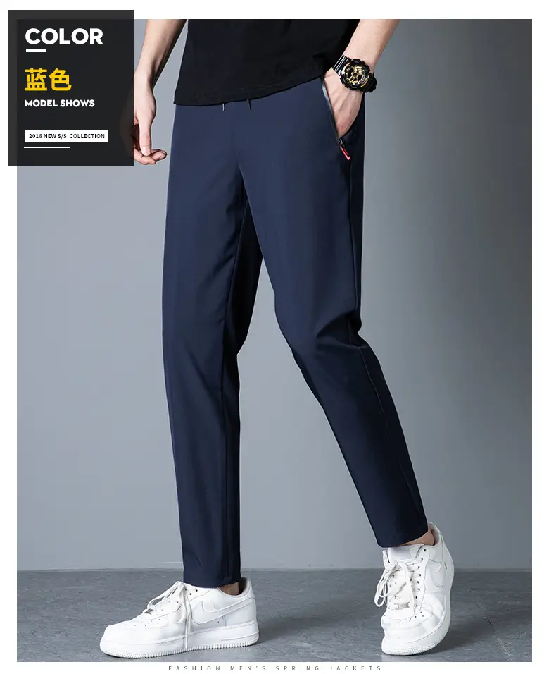 Men's 2022 Slim Fit Ice Silk Trousers Black — feature 47