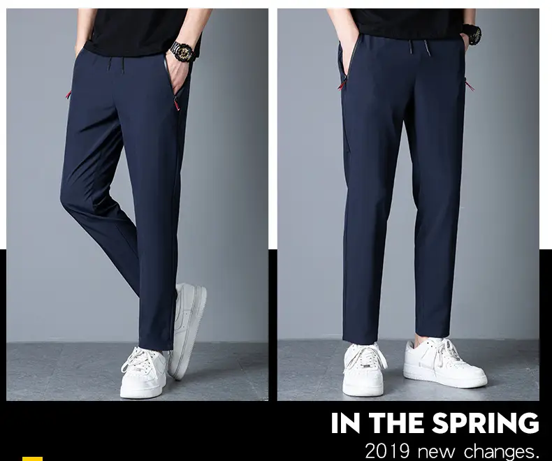 Men's 2022 Slim Fit Ice Silk Trousers Black — feature 48