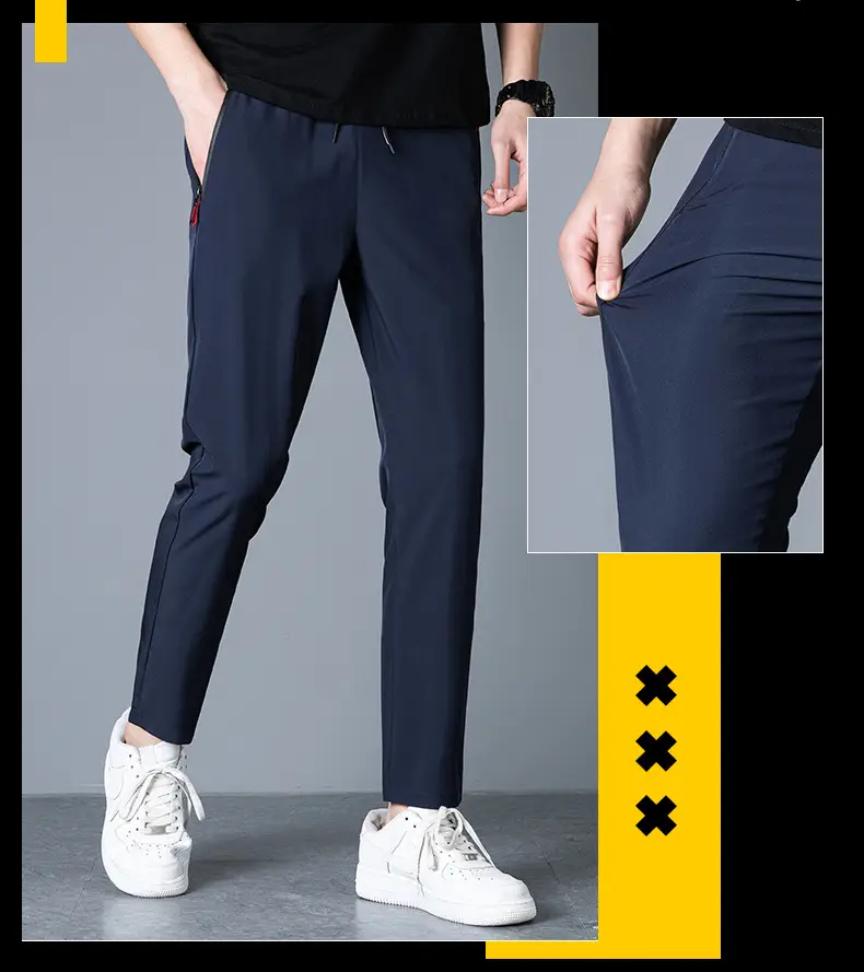 Men's 2022 Slim Fit Ice Silk Trousers Black — feature 49