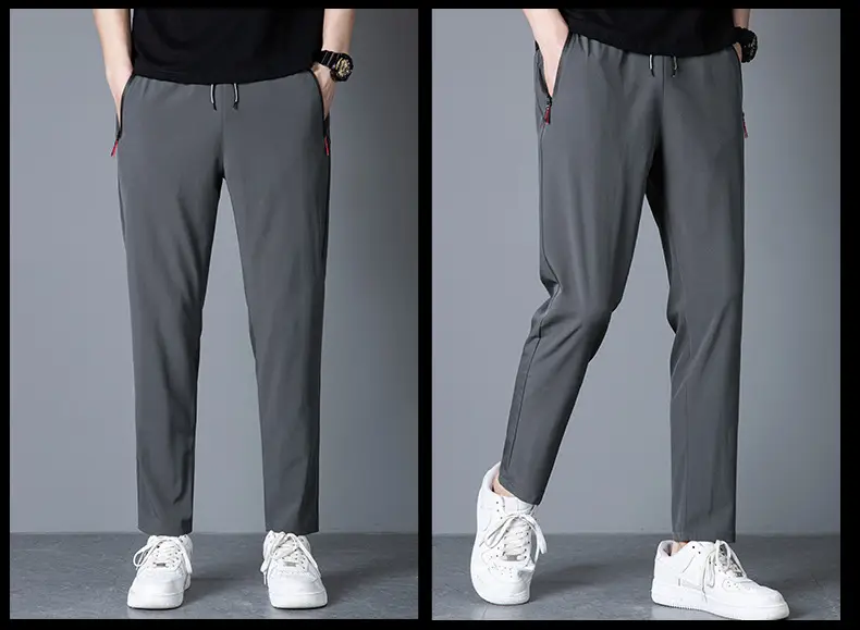 Men's 2022 Slim Fit Ice Silk Trousers Black — feature 52