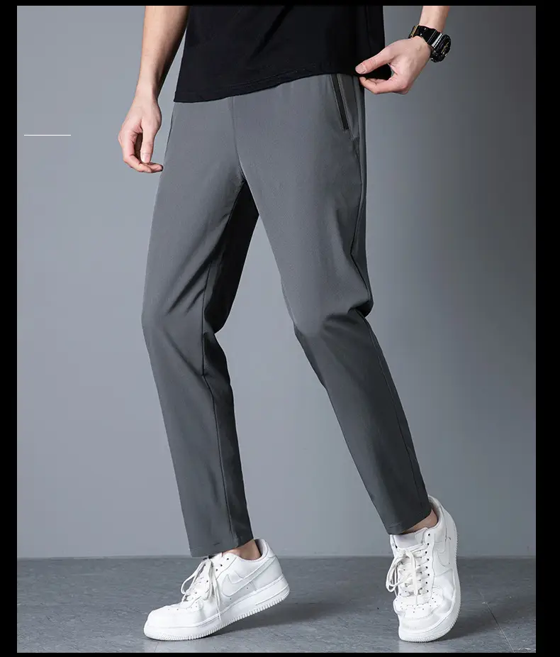 Men's 2022 Slim Fit Ice Silk Trousers Black — feature 53