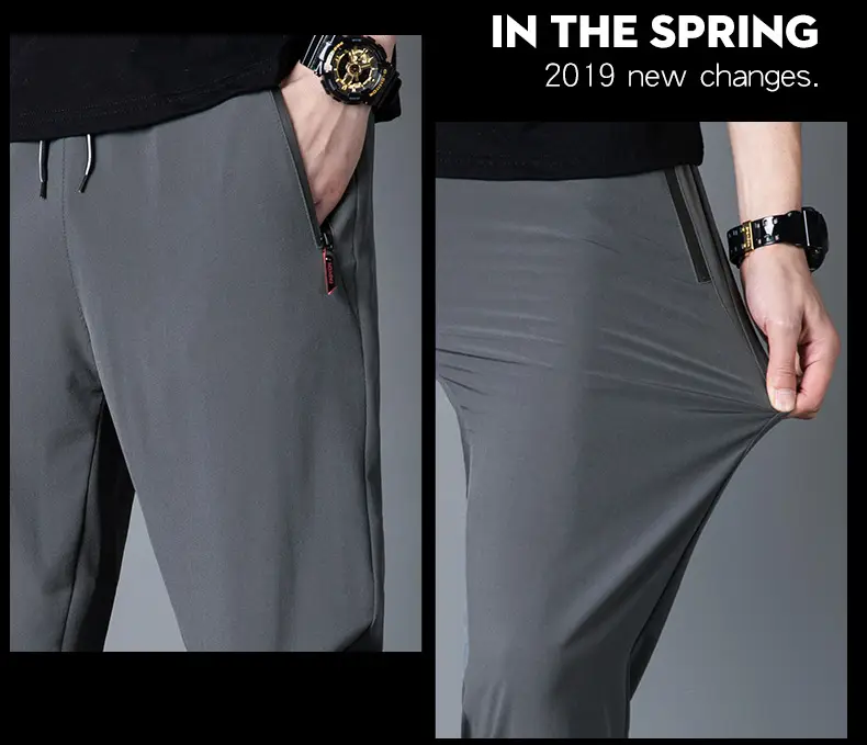 Men's 2022 Slim Fit Ice Silk Trousers Black — feature 54