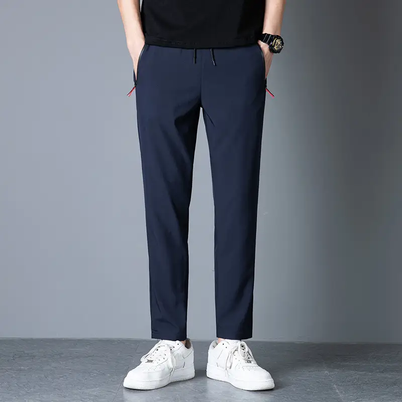 Men's 2022 Slim Fit Ice Silk Trousers Black - Image 3