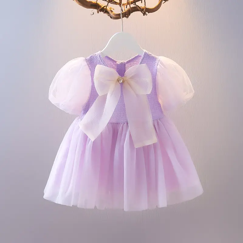 Yellow Chiffon Bow Baby Dress for Girls 2025