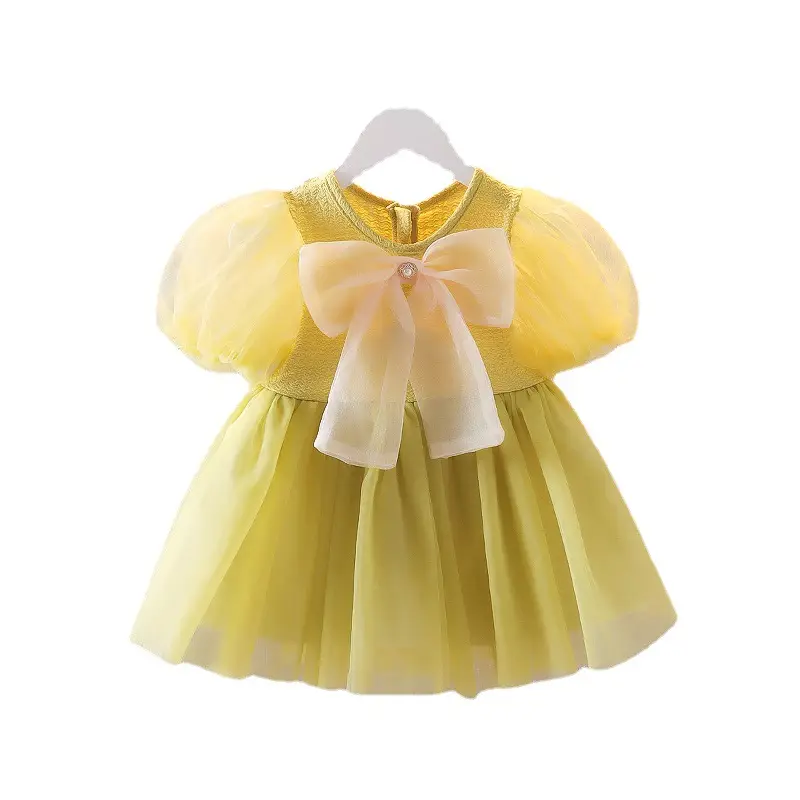 Yellow Chiffon Bow Baby Dress for Girls 2025