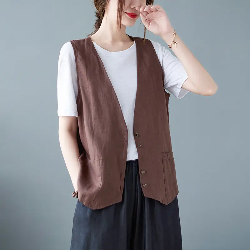 Women Sleeveless Vest Tan 2025 Summer Casual Loose Fit