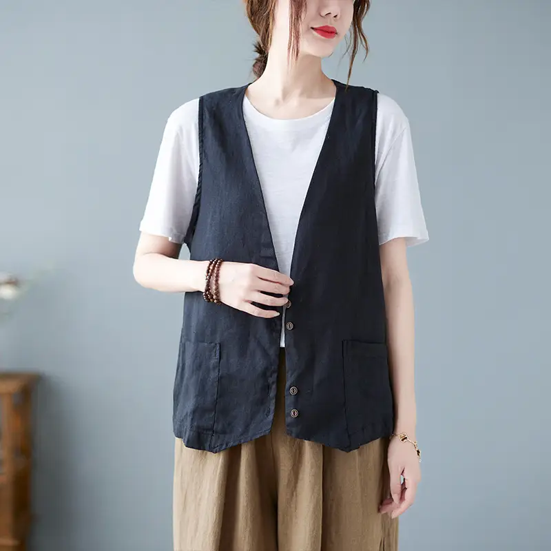 Women Sleeveless Vest Tan 2025 Summer Casual Loose Fit