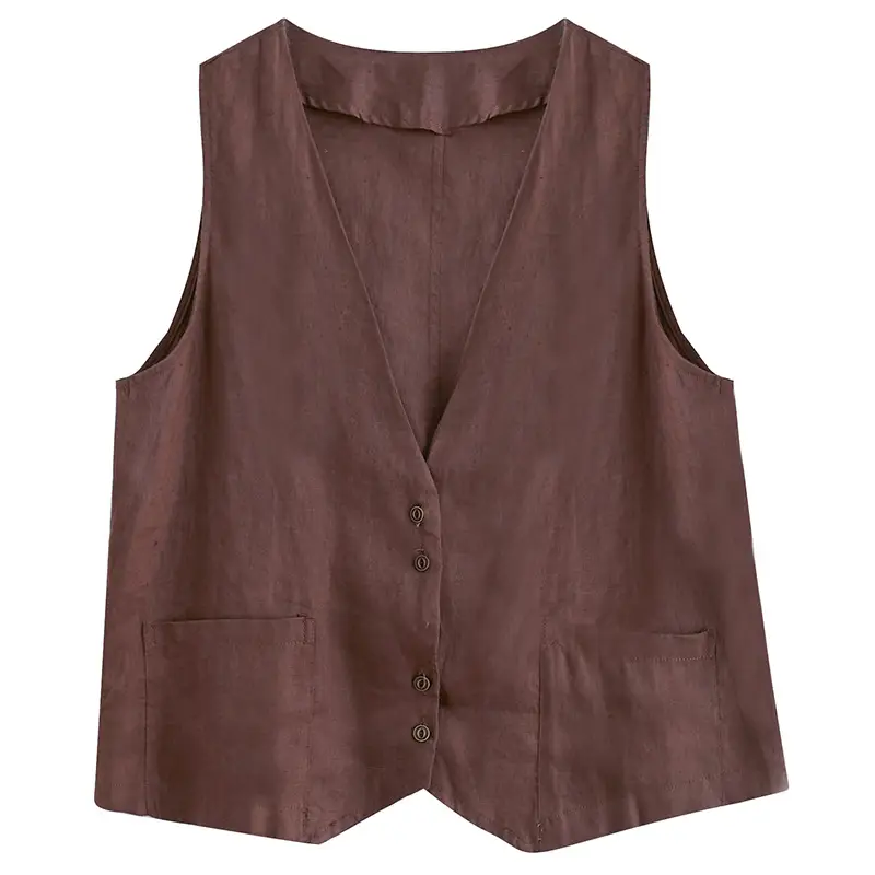 Women Sleeveless Vest Tan 2025 Summer Casual Loose Fit