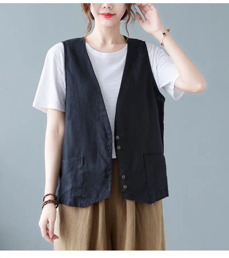 Women Sleeveless Vest Tan 2025 Summer Casual Loose Fit — feature 10