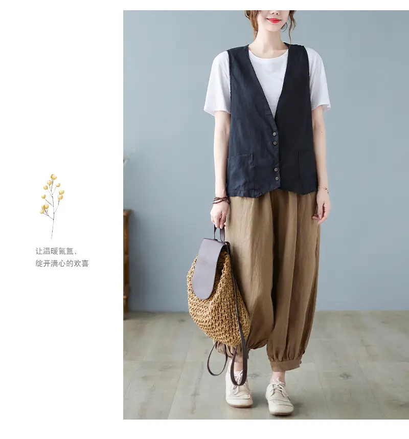 Women Sleeveless Vest Tan 2025 Summer Casual Loose Fit — feature 11