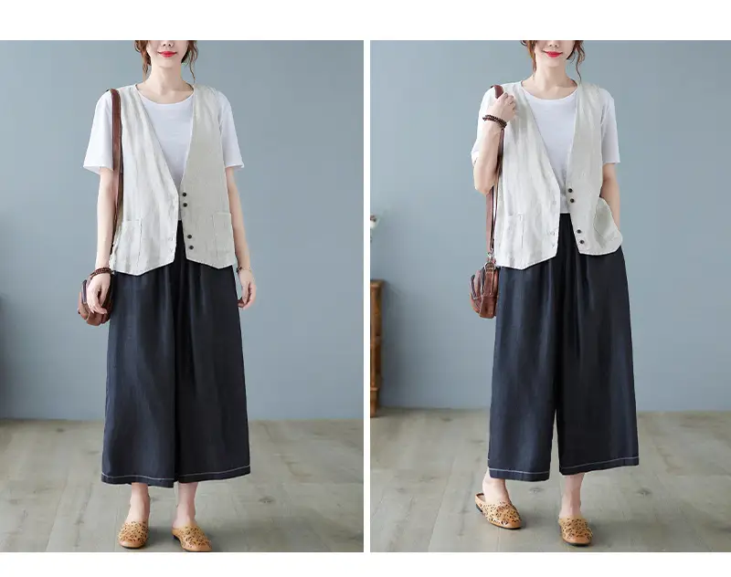 Women Sleeveless Vest Tan 2025 Summer Casual Loose Fit — feature 14