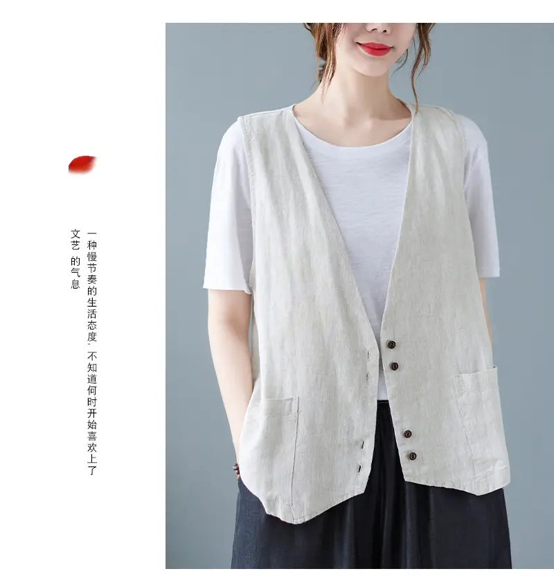 Women Sleeveless Vest Tan 2025 Summer Casual Loose Fit — feature 15