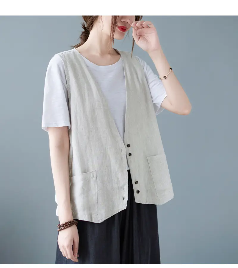 Women Sleeveless Vest Tan 2025 Summer Casual Loose Fit — feature 16