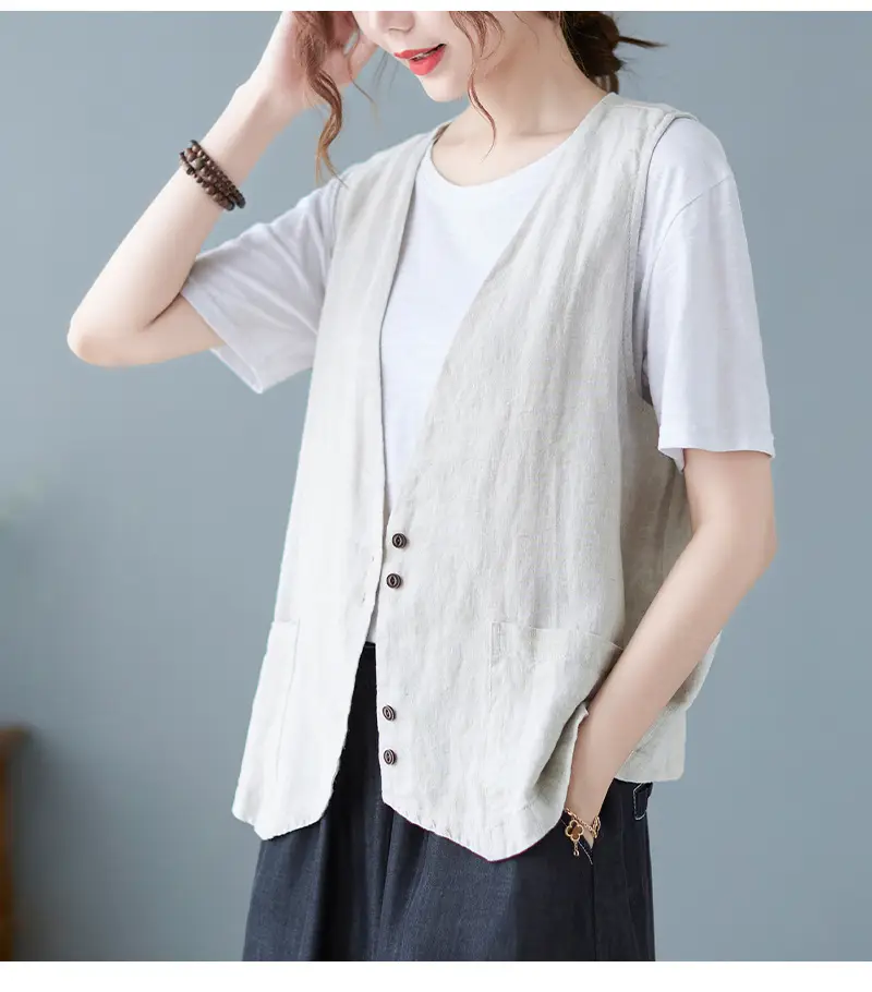 Women Sleeveless Vest Tan 2025 Summer Casual Loose Fit — feature 17