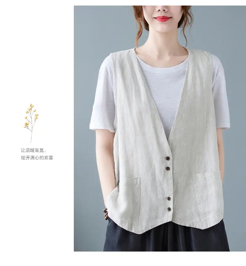 Women Sleeveless Vest Tan 2025 Summer Casual Loose Fit — feature 18