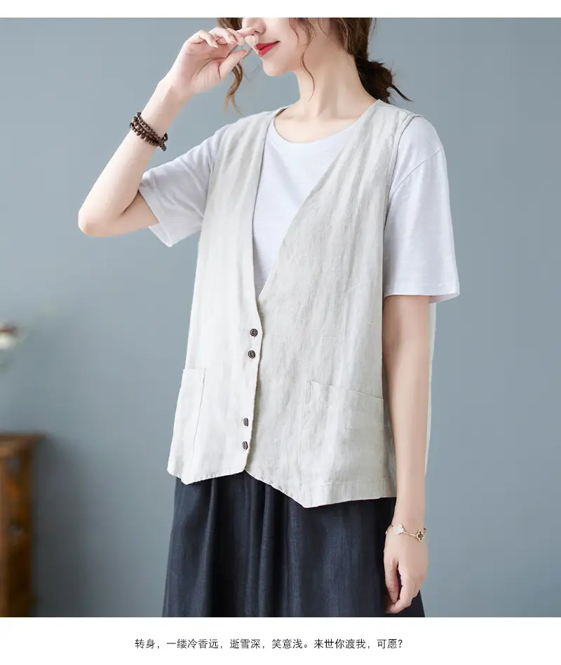 Women Sleeveless Vest Tan 2025 Summer Casual Loose Fit — feature 19