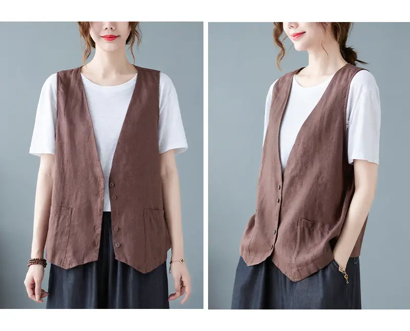 Women Sleeveless Vest Tan 2025 Summer Casual Loose Fit — feature 20