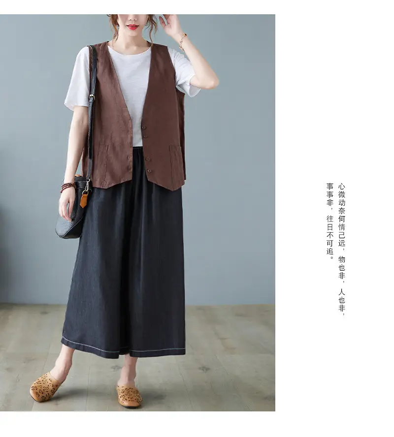 Women Sleeveless Vest Tan 2025 Summer Casual Loose Fit — feature 21
