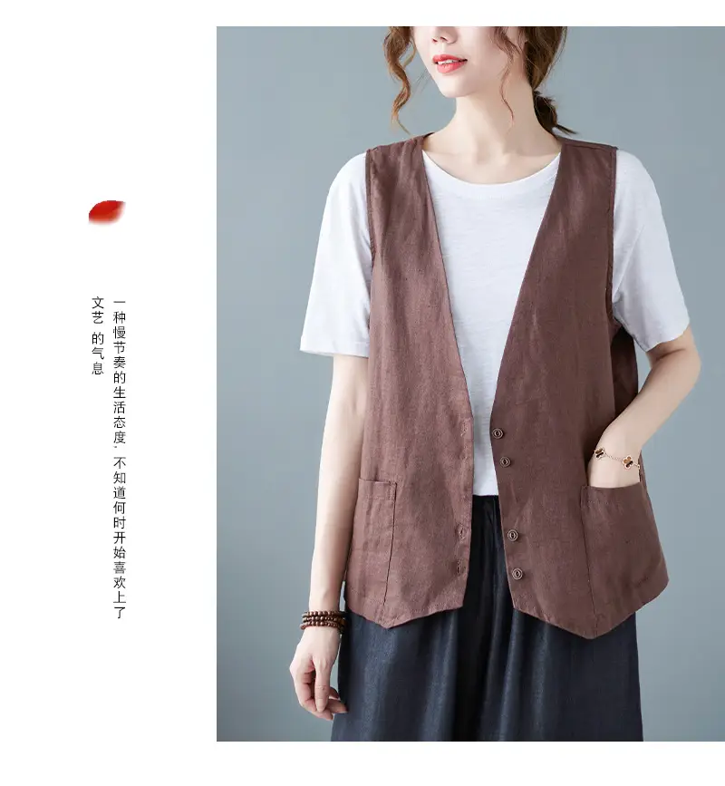Women Sleeveless Vest Tan 2025 Summer Casual Loose Fit — feature 22