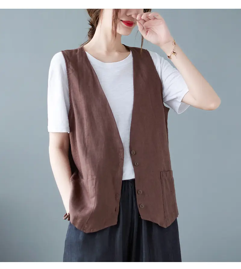 Women Sleeveless Vest Tan 2025 Summer Casual Loose Fit — feature 23
