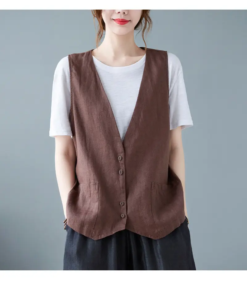 Women Sleeveless Vest Tan 2025 Summer Casual Loose Fit — feature 24