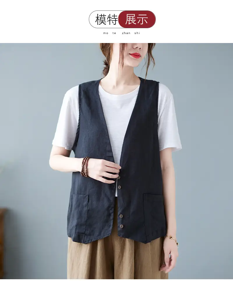 Women Sleeveless Vest Tan 2025 Summer Casual Loose Fit — feature 9