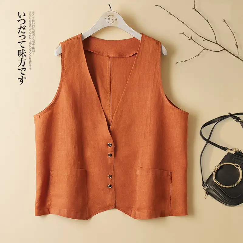 Women Sleeveless Vest Tan 2025 Summer Casual Loose Fit