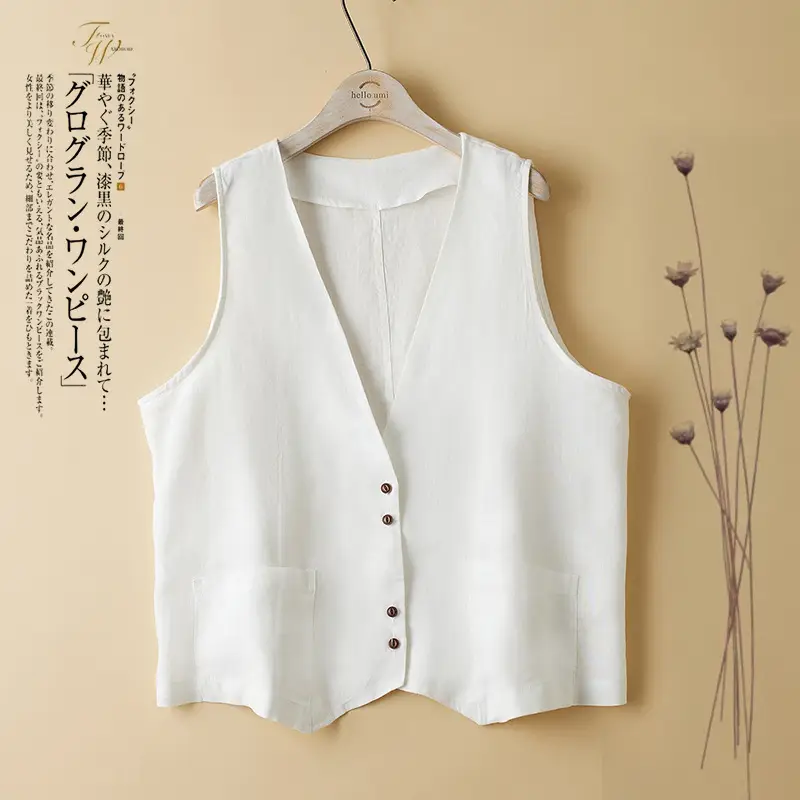 Women Sleeveless Vest Tan 2025 Summer Casual Loose Fit